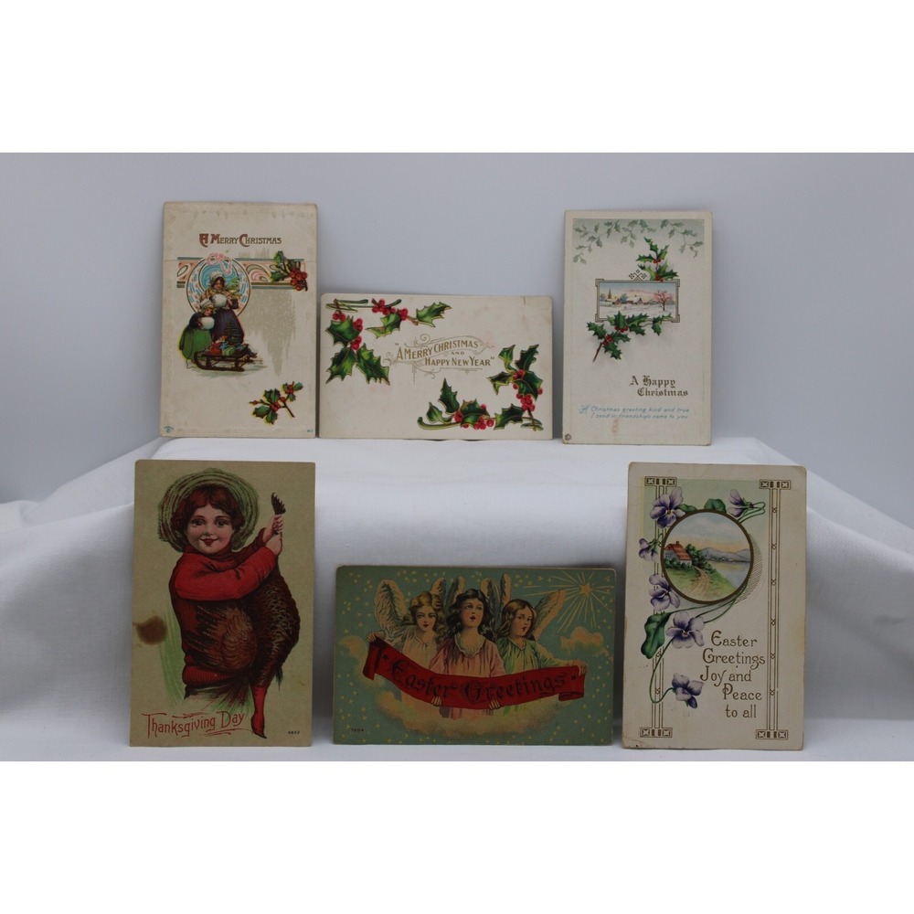 Lot of 5 Antique Holiday Postcards Used 1909 - 1917 Christmas Easter Thxgiving